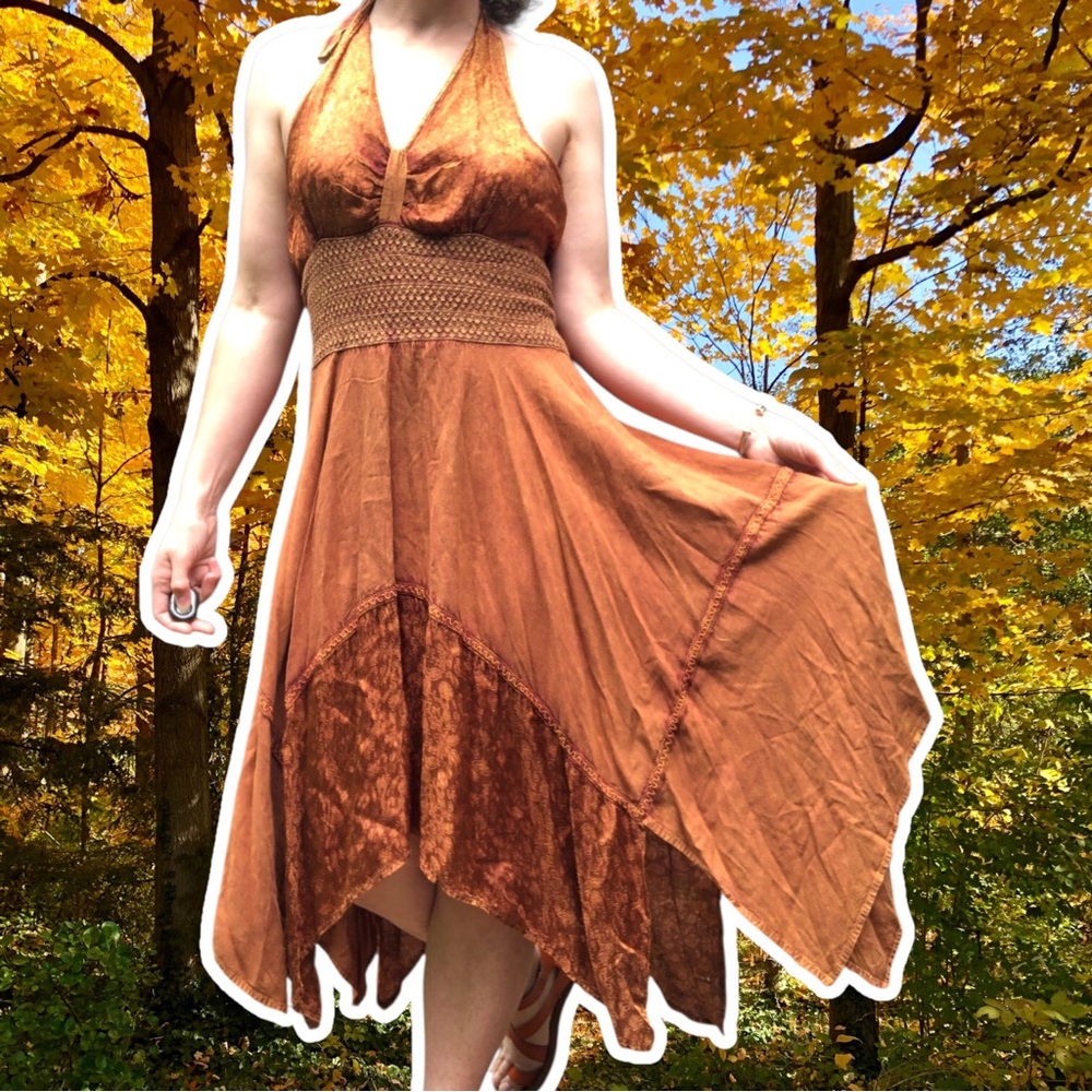 Fairycore Halter Dress with Ruched Underbust and Sharkbite Asymmetrical Hem